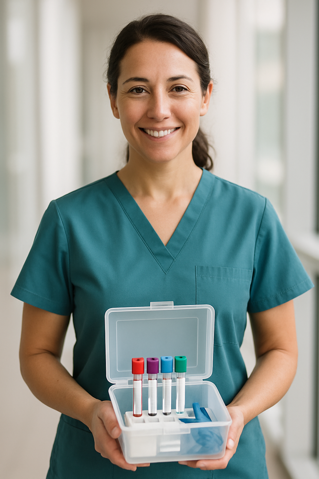 Sammelia Price, certified mobile phlebotomist, holding a collection kit